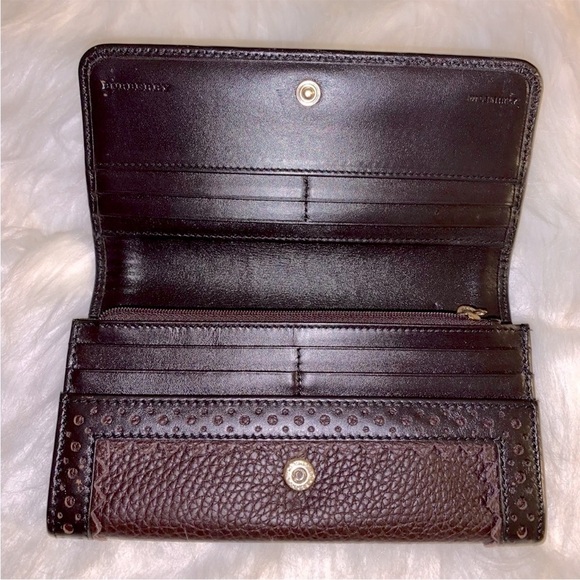 BURBERRY Pebbled Leather Long Wallet, Brown, 7.5”x4” x 1” - Picture 3 of 10